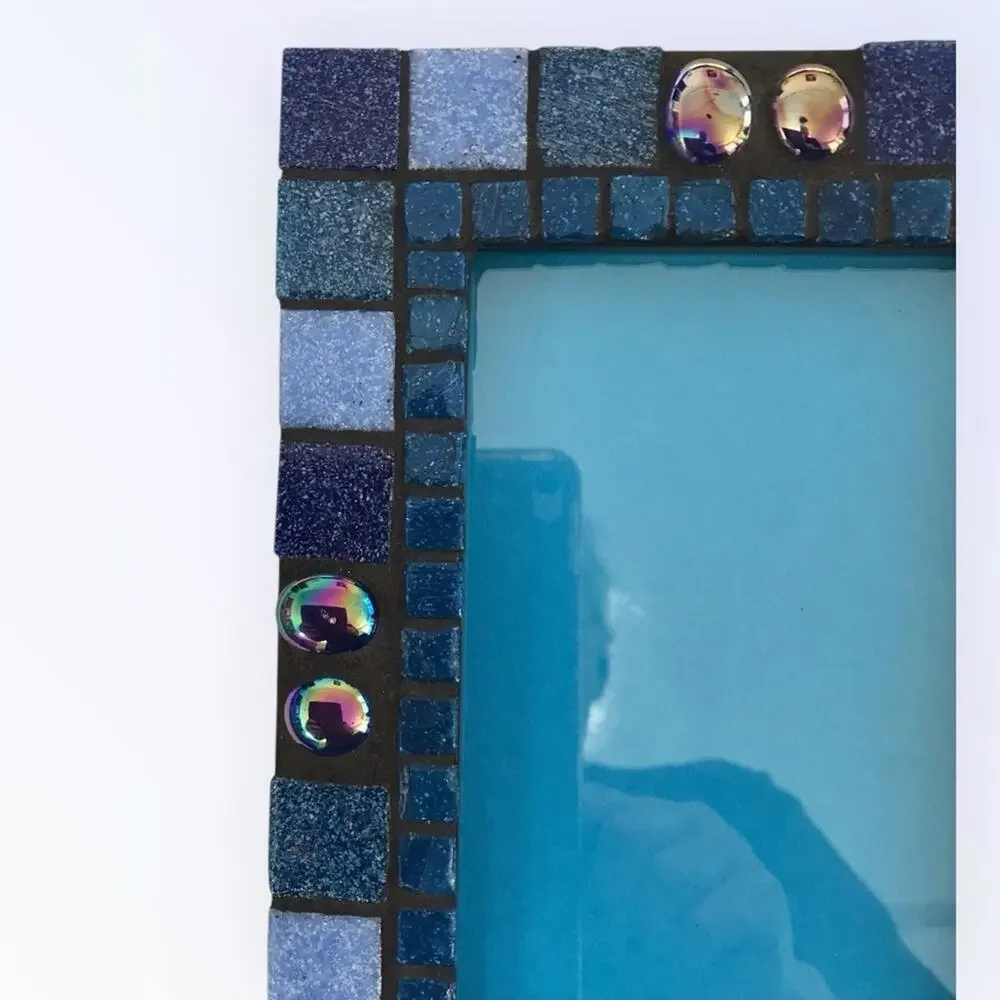 Mosaic Tile Blue & Teal Photo Frame Glass Fits 4 X 6 Picture